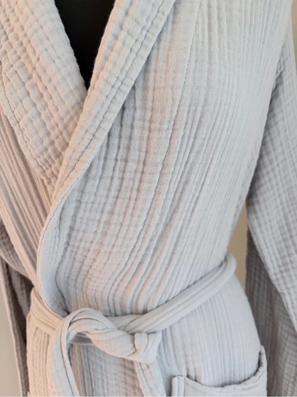 Quince Light Gray Waffle Shawl-Collar Bath Robe Medium